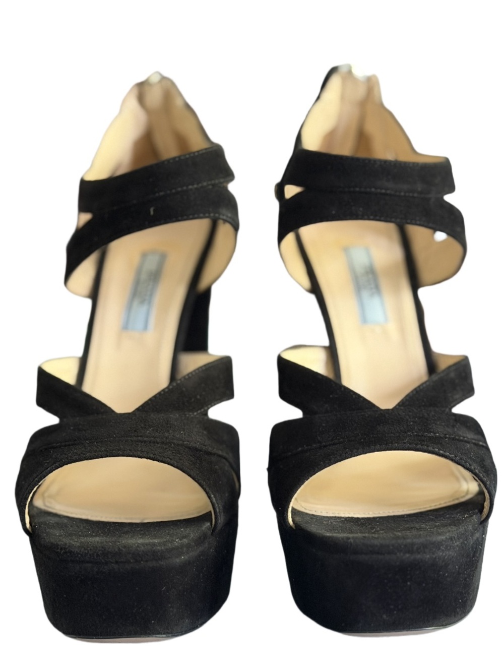 Prada Black Suede Crisscross Platform Chunky Block Hill Women’s Size 39 - Picture 2 of 9